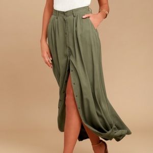 Lulus Pistola Olive Green Maxi Skirt - Size S
